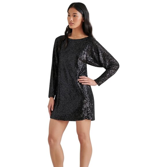 89$ STEVE MADDEN Ginger Sequin Mini Party Dress Long Sleeves Size 2 Black - Picture 2 of 2